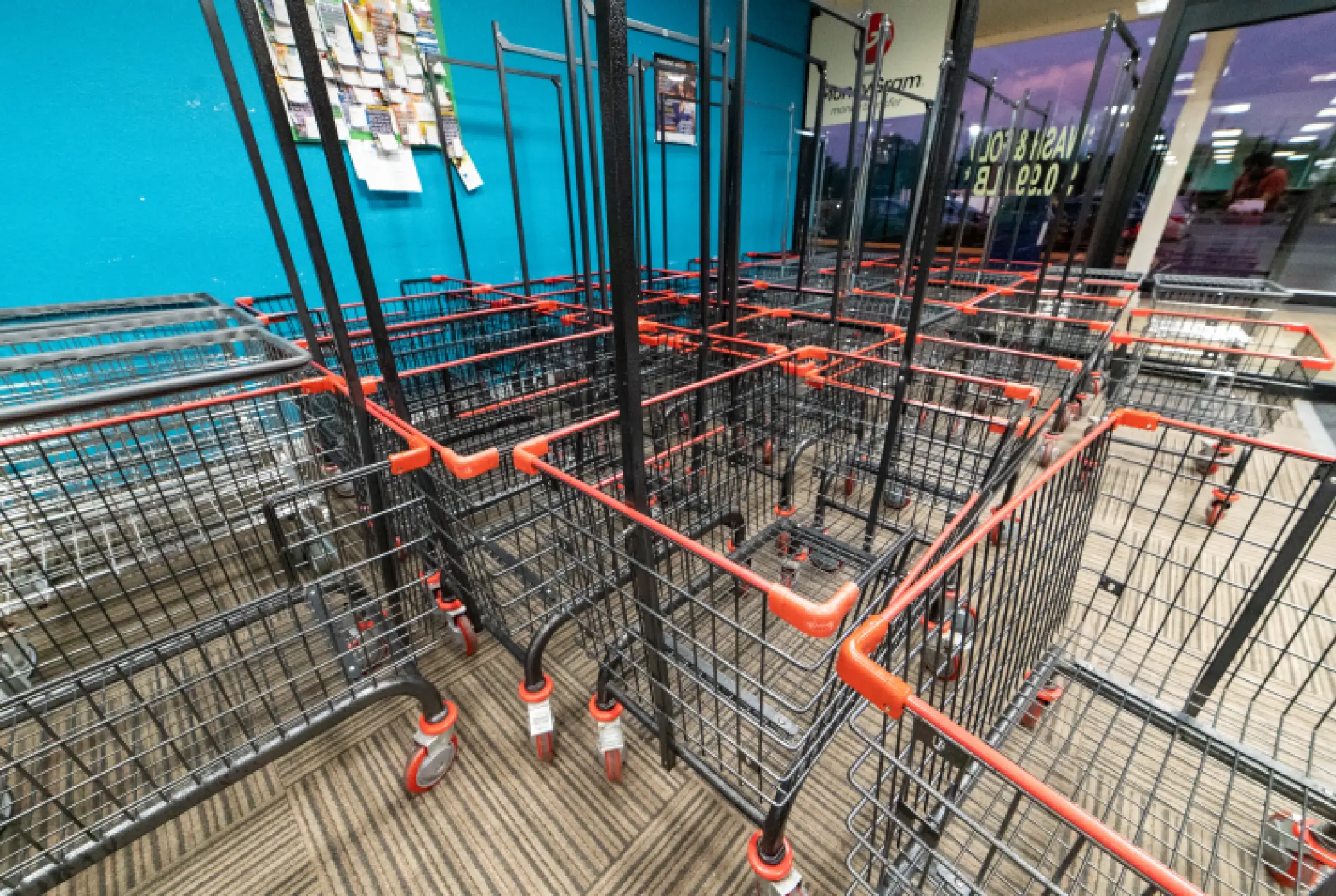 Rolling laundry carts provided for customers at Rose Hill Wash